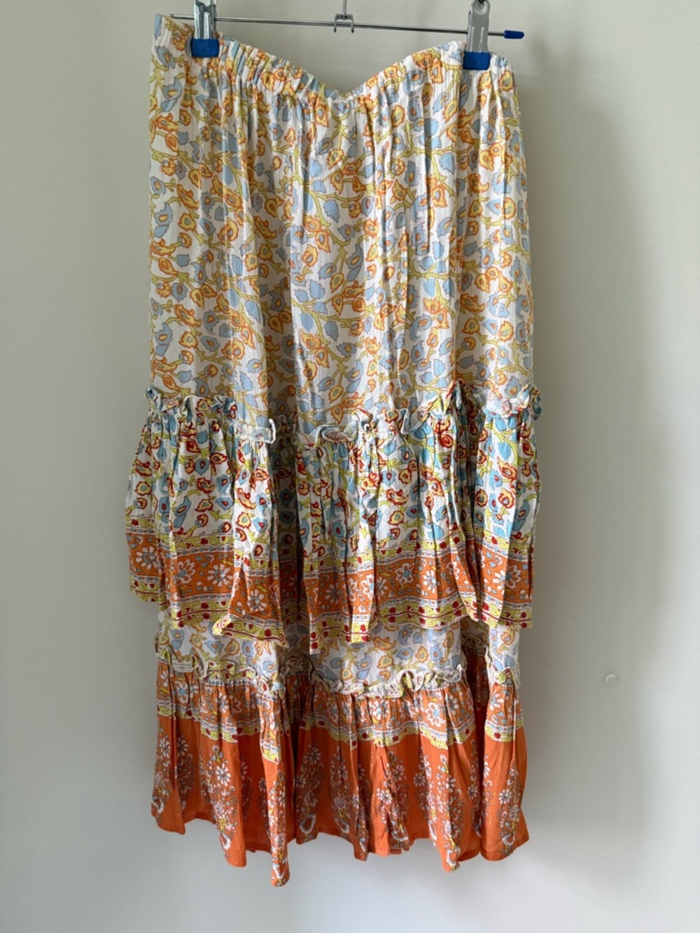 Cupcakes & Cashmere Tiered Floral Maxi Skirt in Orange and Cream (S)